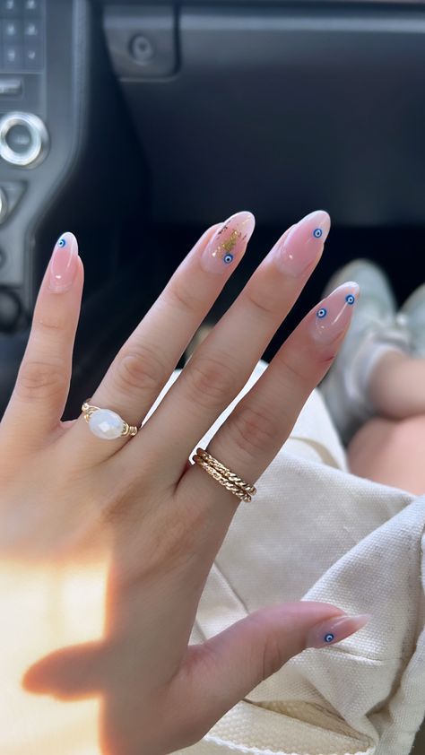 Evil eye nails 
Nail inspo 
Nail ideas Ombre Nails With Evil Eye, Almond Nails Designs Evil Eye, Evil Eye Nail Ideas, Evil Eye Nails Design, Evil Eye Nail, Purple Nail Art Designs, Blue Gel Nails, Evil Eye Nails, Purple Nail Art