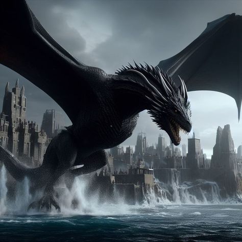 Black Dragon Aesthetic, Black Wyvern, House Of The Dragon Dragons, Black Dragon Art, Balerion The Black Dread, Dragon Riding, Dragons Aesthetic, Got Dragon, Wyvern Dragon