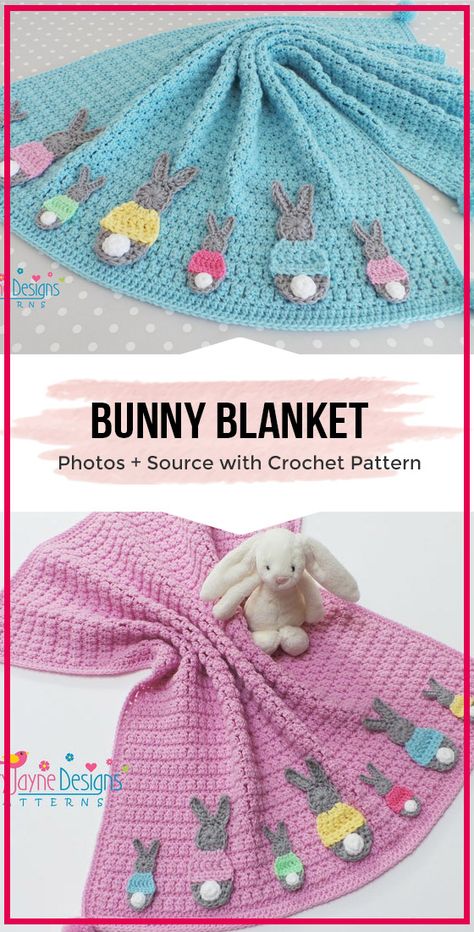 Crochet Bunny Blanket Pattern - easy crochet baby-blanket pattern for beginners Crochet Bunny Blanket, Bunny Crochet Pattern, Bunny Blanket, Knit Blankets, Blanket Crochet Pattern, Bunny Crochet, Easy Crochet Baby, Knit Blanket, Easter Crochet