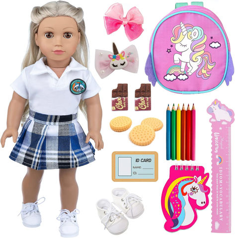 Designed for American 18 inch Doll Accessories and Clothes School Supplies Set 21 Pcs for 18" Dolls Including Doll School Outfits Uniform,...#18"dolls #accessories School Outfits Uniform, Outfits Uniform, Clothes School, Reborn Toddler Girl, Ladybug Birthday Party, Barbie Doll Set, Paper Toys Template, Ladybug Birthday, Reborn Toddler