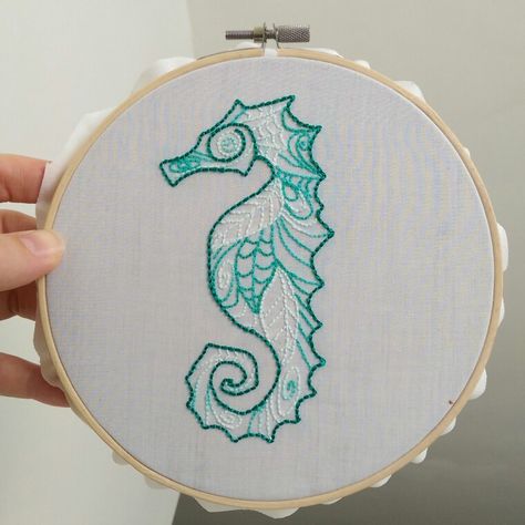 Sea Horse Embroidery, Sea Creature Embroidery, Embroidery Seahorse, Seahorse Embroidery, Embroidered Seahorse, Seashells Embroidery Designs, Embroidery Ocean, Diy Embroidery Shirt, Towel Embroidery Designs