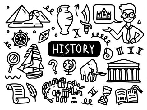 Premium Vector | History doodle line set school university outline subject Cute History Doodles, History Drawings Ideas, Subject Drawing, History Book Cover, History Notebook, Science Symbols, History Wallpaper, History Drawings, Project Cover Page