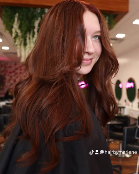 Dark Brown Cowboy Copper Hair, Copper Hair Without Bleach, Copper Hair Pale Skin Brown Eyes, Brown To Auburn Hair Before And After, Auburn Hair With Hazel Eyes, Dark Ginger Hair Balayage, Cold Copper Hair, Copper Hair With Layers, Deep Copper Hair Color Dark Auburn