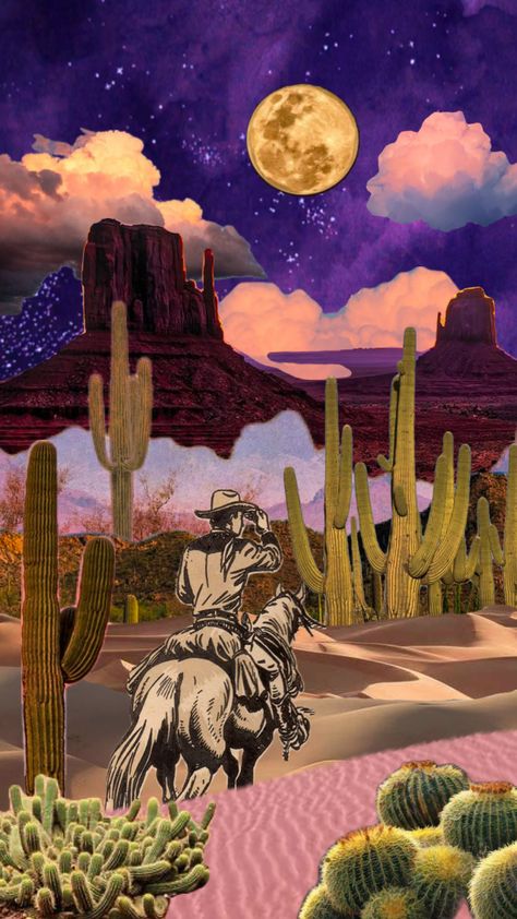 #wildwest #wildwestaesthetic #western #westernaesthetic #cowboy #cowboyaesthetic #desert #desertaesthetic Cowboy Aesthetic, Western Wallpaper Iphone, Space Cowboys, Western Aesthetic, Collage Art Mixed Media, Tiki Bar, Pastel Aesthetic, Mixed Media Art, Connect With People