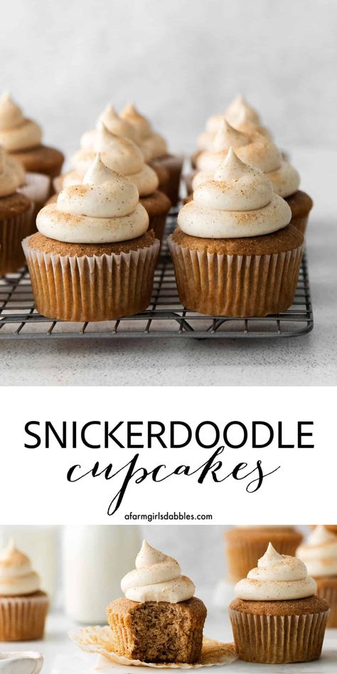 These Snickerdoodle Cupcakes are based on the classic cookie, with warm cinnamon flavor. They're easy to make, topped with swirls of sweet and tangy cream cheese frosting. Perfect for cinnamon lovers, and for birthday parties or any celebration! Cupcake Recipes With Cream Cheese Icing, Spice Cupcakes With Cream Cheese Icing, Easy Cupcake Recipe, Snickerdoodle Cupcakes, Cinnamon Cupcakes, Cream Cheese Cupcakes, Cupcake Cream, Easy Cupcake Recipes, Cupcakes With Cream Cheese Frosting