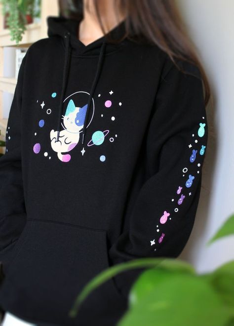 Spacecore Aesthetic Outfit, Cat Hoodie With Ears, Cat Hoodie, Autumn Day, The Thing, Cotton Fiber, Light Fabric, The Artist, Different Colors