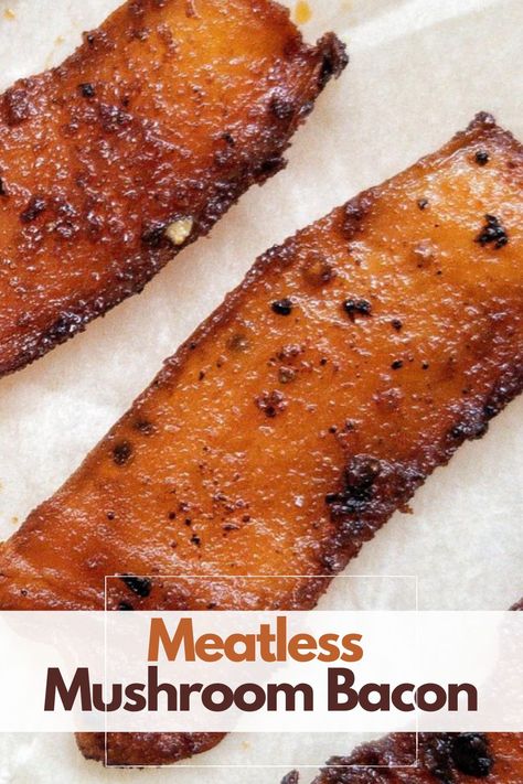 Crispy, meatless bacon made from mushrooms! Just a handful of ingredients and some heat to fire up these savory strips of vegetarian bacon. #plantbased #breakfast #vegan #meatless #bacon #veggiebacon #mushroom #cooking #easy Sweet Vegan Breakfast, Savory Vegetarian Breakfast, Vegan Savory Breakfast, Savory Vegan Breakfast, Vegetarian Breakfast Ideas, Vegan Bacon Recipe, Mushroom Bacon, Vegan Meat, Vegan Mushroom