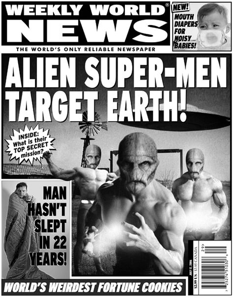 July 17, 2006 Cover | Weekly World News Weekly World News Covers, Manipulating Reality, Weekly World News, Funny Headlines, Alien Cat, Rock And Roll Girl, Robot Monster, Tabloid Newspapers, Lgbtq Funny