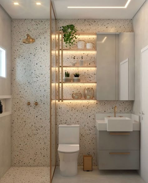 Small Washroom Design, Minimalist Small Bathrooms, Latest Bathroom Designs, Toilet And Bathroom Design, Bathroom Interior Design Modern, Bathroom Vanity Decor, Small Bathroom Layout, Bilik Air, Small Bathroom Interior