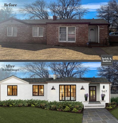 20 Painted Brick Houses to Inspire You in 2020 | Blog | brick&batten Painted Brick Exteriors, Ranch House Remodel, Exterior House Renovation, Brick Houses, Architecture Renovation, Ranch House Exterior, Painted Brick House, Exterior House Remodel, House Makeovers