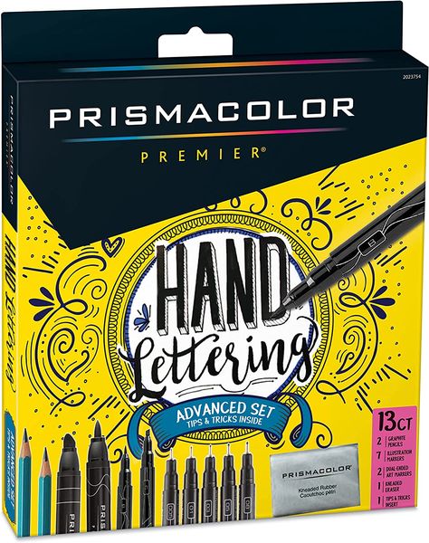 AmazonSmile: Prismacolor 2023754 Premier Advanced Hand Lettering Set with Illustration Markers, Art Markers, Pencils, Eraser and Tips Pamphlet, 13 Count , Black : Sports & Outdoors Illustration Markers, Markers Art, Kneaded Eraser, Art Markers, How To Get Better, Birthday Gifts For Teens, Art Pens, Lettering Tutorial, Graphite Pencils