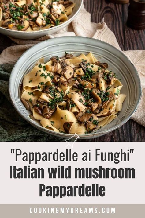 This wild mushroom pappardelle recipe is one of the reasons I look forward to this season. Fresh handmade pappardelle pasta embraces the flavors of fall with a delicious mix of wild mushroom and Porcini. Mushroom Meals, Mushroom Pappardelle, Vegetarian Pasta Sauce, Pappardelle Recipe, Mushroom Pasta Sauce, Wild Mushroom Recipes, Pork Mushroom, Mushroom Recipes Pasta, Dried Porcini Mushrooms