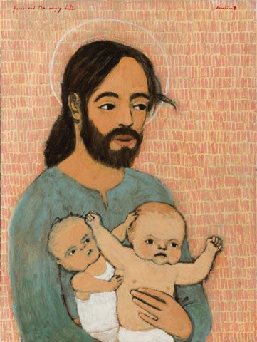 Jesus and the Angry Babies by Brian Kershisnik Utah artist #utah #art Brian Kershisnik, Prince Of Peace Painting Akiane Kramarik, Angry Baby, Church Pictures, American Painting, Jesus Art, Scripture Art, Sacred Art, Family Favorites