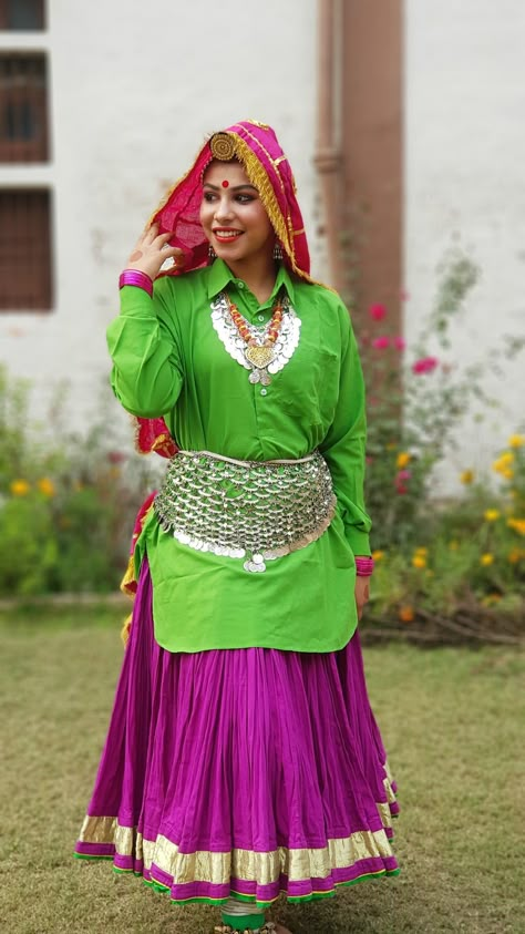 Haryana Traditional Dress, Haryanvi Dress, Haryanvi Culture, Onam Fashion, Garba Look, Dress Illustration Art, India Traditional Dress, School Function, Punjabi Suits Party Wear