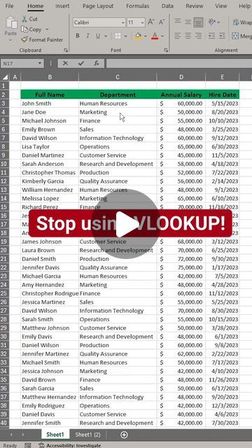 Farizat Tabora on Instagram: "‼️ Comment “file” to get 90+ Excel Tips and Practice files   🟢 STOP using Vlookup in Excel  👉Save it for later #excel #howto #finance #accounting" V Look Up Excel, Vlookup Excel, Excel Tips And Tricks, Excel Tricks, Excel Training, Office Productivity, Finance Accounting, Excel Hacks, Microsoft Excel Tutorial