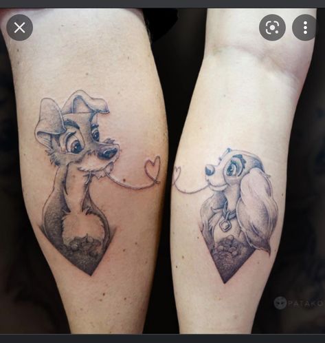 Matching Disney Tattoos, Twin Flame Tattoo, Disney Couple Tattoos, Him And Her Tattoos, Disney Sleeve Tattoos, Partner Tattoos, Flame Tattoo, Maching Tattoos, Cute Thigh Tattoos