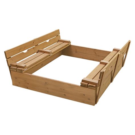 Covered 2-Bench Sandbox, Sandboxes Sandbox With Canopy, Sandbox Cover, Wooden Sandbox, Box With Lock, Bench Seats, Water Tables, Sand Toys, Built In Bench, Wood Square