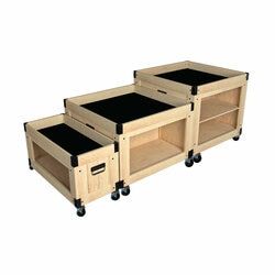 Classic Set of 3 Wood Produce Display Bins With Shelves, Casters Bakery Showcase, Veggie Display, Produce Bin, Black Wood Stain, Bakery Display Case, Produce Displays, Cakes And Pastries, Bakery Display, Fruit Displays