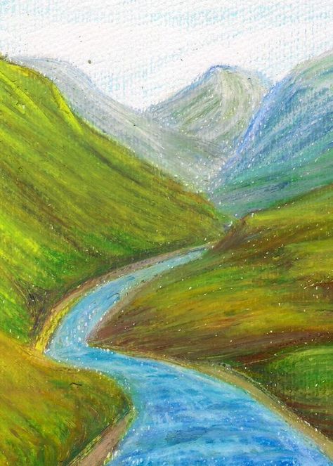 Atmospheric oil pastel perspective drawing landscape | art ... Oil Pastel Landscape, Crayons Pastel, Crayon Drawings, Oil Pastel Paintings, Pastel Landscape, Perspective Art, Oil Pastel Art, Oil Pastel Drawings, Landscape Paintings Acrylic