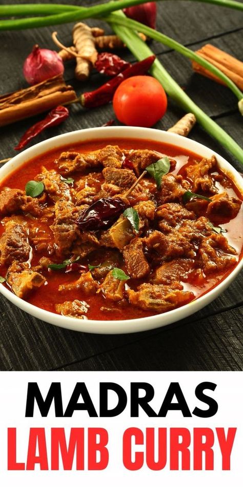 Experience the rich flavors of Madras Lamb Curry, a classic Indian dish from Chennai. Learn how to create this rich red-brown curry flavored with whole spices and tomato using your Thermomix. Indian Lamb Recipes, Lamb Madras, Madras Recipes, Mutton Dishes, Lamb Curry Recipes, Mutton Curry Recipe, Ghee Recipe, Stews And Casseroles, Masala Powder Recipe