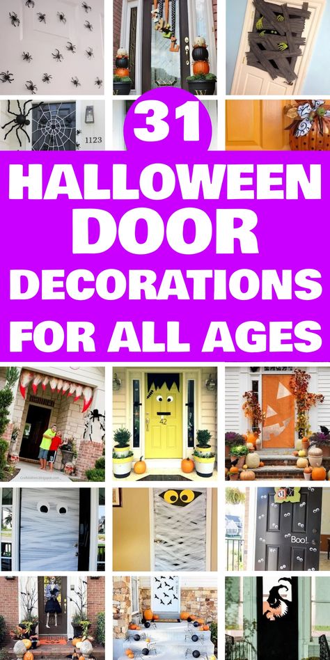 Elevate your home's spooky charm with these creative Halloween door decoration ideas. From eerie wreaths to playful signs, there are endless possibilities to transform your entryway into a festive display. Whether you prefer classic pumpkins and ghosts or modern and chic designs, these Halloween decor ideas will surely impress trick-or-treaters and guests alike. Step up your Halloween entrance decor game this season and welcome visitors with style by incorporating these unique and eye-catching d Halloween Entrance Decor, Halloween Door Decoration Ideas, Halloween Entrance, Mummy Decorations, Halloween Door Decoration, Halloween Front Door Decorations, Monster Decorations, Halloween Front Door, Door Decoration Ideas