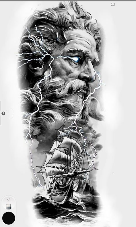 Osho Tattoo, Zeus Background, Zeus Tattoos, Poseidon Tattoos, Tattoo Greek Mythology, Tattoo White Background, Trident Tattoo, Greek God Tattoo, Poseidon Tattoo