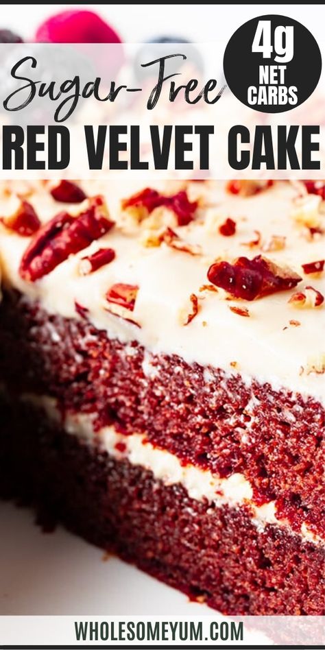 Sugar Free Red Velvet Cake Recipe, Low Sugar Cakes, Sugar Free Cake Recipes, Sugar Free Desserts Easy, Red Velvet Cake Recipe, Sugar Free Baking, Sugar Free Recipes Desserts, Sugar Free Treats, Sugar Free Cake