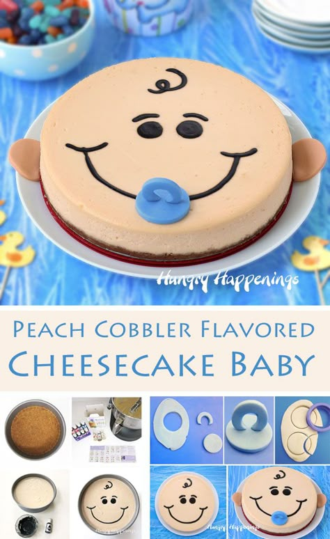 Cake For Baby Shower Ideas, Baby Shower Cheesecake, Baby Shower Kuchen, Peach Cobbler Cheesecake Recipe, Flavored Cheesecake, Peach Cobbler Cupcakes, Good Peach Cobbler Recipe, Baby Shower Cake Ideas, Peach Cobbler Dump Cake