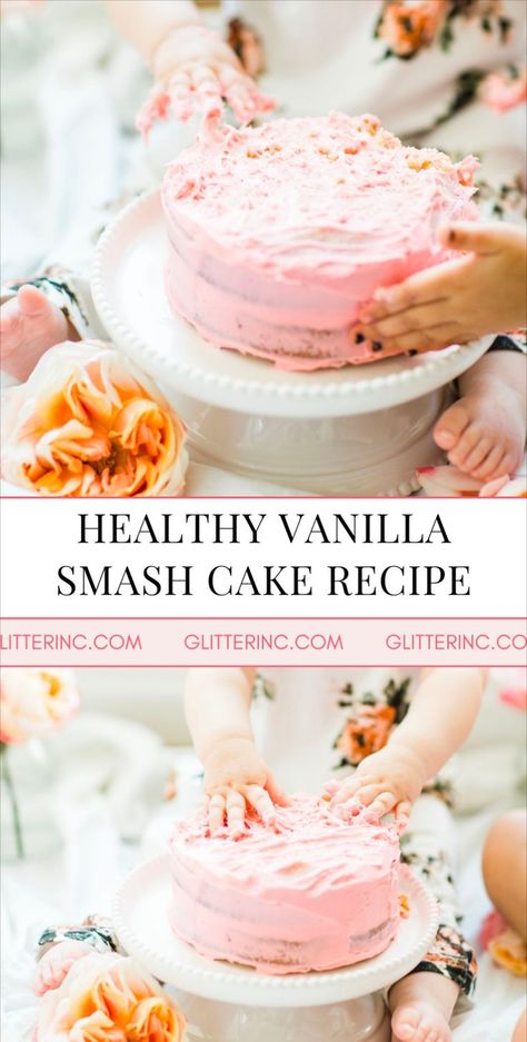 If you're looking for a healthy smash cake recipe for your little one's first birthday, try this healthy vanilla smash cake recipe that dairy free! Known as a crazy cake, this has no milk, egg, or butter. It's the perfect smash cake recipe for a birthday party to remember! Plus, it looks beautiful in those smash cake photos. Diy Healthy Smash Cake 1st Birthdays, Easy Cake Smash Cakes, Making A Smash Cake First Birthdays, Diy Smash Cake Girl, Diy Cake Smash Cake, Baby Girl Smash Cake Ideas, How To Make A Smash Cake, First Birthday Cakes Girl, Smash Cakes Girl 1st Birthday