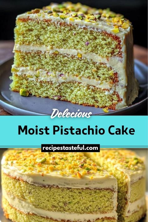 Moist Pistachio Cake is a flavorful and soft cake made with finely ground pistachios, giving it a beautiful green hue and nutty taste. It’s perfect as a dessert with coffee or tea and can be topped with a sweet glaze for extra indulgence. Pistachio Cake Recipe Easy, Pistachio Sponge Cake, Pistachio Dessert Cake, Pistachio Layer Cake, Pistachio Cake With Box Cake, Pistachio Cake Recipe From Scratch, Moist Pistachio Cake, Pistachio Cake Filling, Pistachio Cream Cake