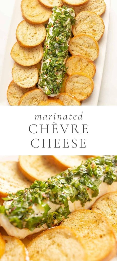 This delicious Marinated Chèvre Cheese is covered in herbs, oil and spices for the easiest make-ahead appetizer. It’s a simple chevre goat cheese appetizer your guests will devour! Marinated Goat Cheese, Healthy Mug Recipes, Chevre Cheese, Easy Make Ahead Appetizers, Cream Cheese Appetizer, Goat Cheese Appetizer, Cheesy Appetizer, Baked Goat Cheese, Cheese Appetizer