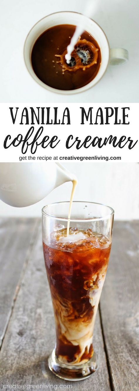 Move over, pumpkin spice, vanilla maple is the new coffee flavor for fall! With this organic creamer in your fridge, you'll be able to power through your day powered by delicious iced or hot coffee. Maple Coffee Creamer, Diy Coffee Creamer, Maple Coffee, French Vanilla Creamer, Vanilla Coffee Creamer, Flavored Coffee Creamer, Homemade Coffee Creamer, Coffee Creamer Recipe, French Vanilla Coffee