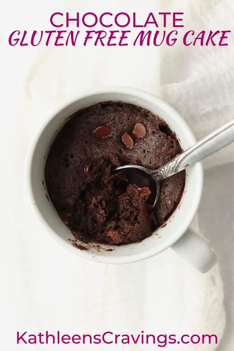 This Chocolate Gluten Free Mug Cake uses only a few simple ingredients, is egg-free, and cooks right in the microwave. Super moist, tender, and lots of chocolate flavor. Moist Chocolate Mug Cake, Carmel Chocolate, Gluten Free Mug Cake, Chocolate Gluten Free, Chocolate Mug Cake, Mug Cake Microwave, Gluten Free Bakery, Chocolate Mug Cakes, Mug Recipes