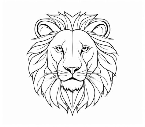 Lion Flash Tattoo, Leo Painting Ideas, Lioness Tattoo Stencil, Lion Sketch Simple, Cartoon Lion Drawing, Lion Line Drawing, Lion Drawing Easy, Lion Outline, Lion Drawing Simple