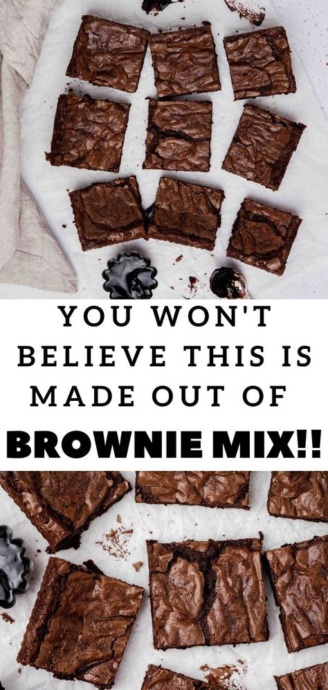 Perfect Box Brownies, Best Brownie Mix Recipe, Box Brownie Mix With Pudding, Perfect Brownies From A Box Baking, Better Box Brownies Recipe, Box Brownies Made Better, How To Doctor Up Boxed Brownies, Boxed Brownie Recipes Ideas, Jiffy Brownie Mix Recipes