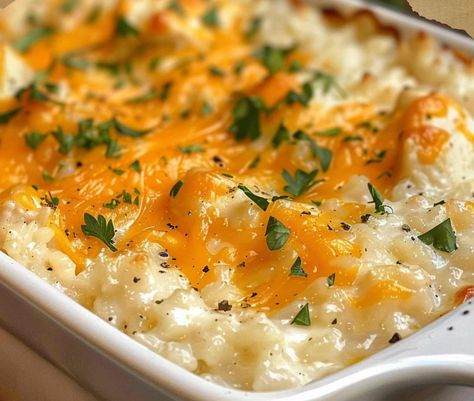 Heavenly Cheesy Chicken and Rice Bake Cheesy Chicken Rice Bake, Cheesy Chicken And Rice, Chicken Rice Bake, Cheesy Chicken Rice, Ritz Cracker Chicken, Cracker Chicken, Rice Bake, Chicken And Rice Casserole, Creamy Parmesan Sauce