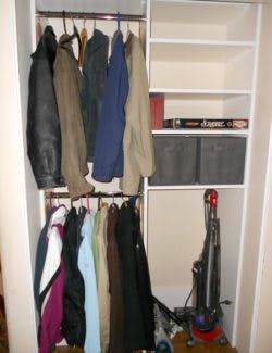 Coat Closet Storage, Hall Closet Organization, Coat Closet Ideas, Front Hall Closet, Laundry Closet Makeover, Closet Organization Cheap, Closet Factory, Front Closet, Coat Closet Organization