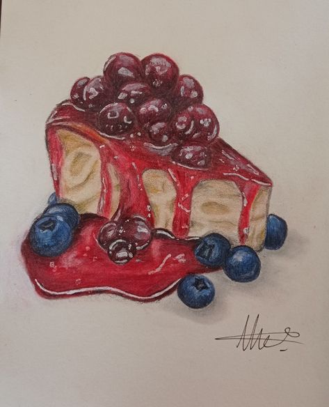 Food Drawing Easy, Baking Drawing, Colored Pencil Artwork Ideas, Desserts Drawing, Realistic Cakes, Cake Drawing, Prismacolor Art, Art Assignments, Drawing Ideas List