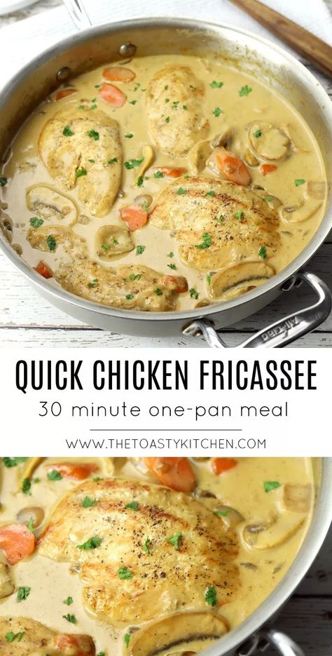 Fricassee Chicken, Chicken Fricasse Recipe, Chicken Fricassee, Chicken Kitchen, Classic French Dishes, Quick Chicken, French Cooking, One Pan Meals, Favorite Side Dish