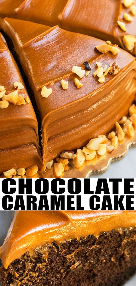 Quick Easy Cake, Caramel Cake Recipe, Chocolate Caramel Cake, Caramel Icing, Dessert Simple, Caramel Cake, Caramel Chocolate, Chocolate Caramel, Chocolate Cake Recipe