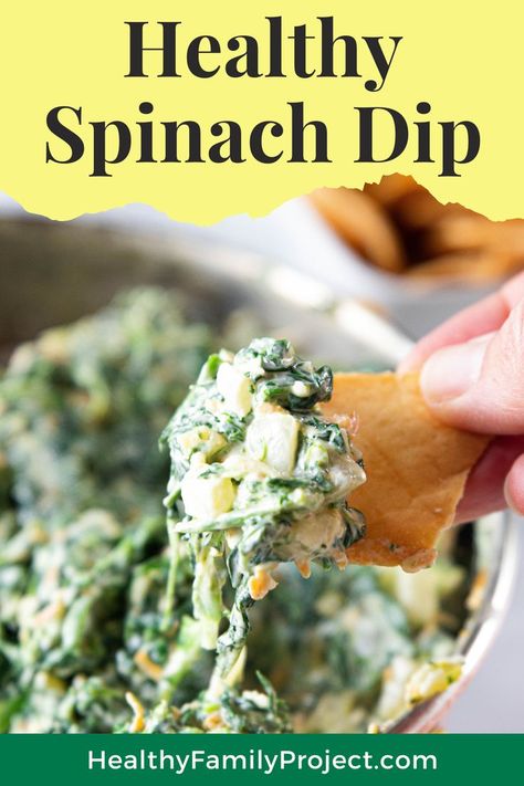 Healthy Spinach Dip in a skillet Spinach Dip Recipe Healthy, Heart Healthy Dips, Protein Spinach Dip, Healthy Dip For Veggies, Healthy Dips And Appetizers, Healthy Chip Dip, Fresh Spinach Dip, Appetizer Dips Cold, Dip With Greek Yogurt