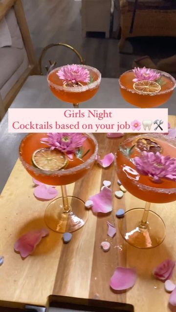 Cocktail Party With Friends, Cocktail Night Theme Ideas, Drinks Based On Your Job, Cocktail Night Theme, Themed Cocktail Night, Themed Cocktail Night Ideas, Girls Night In Party Ideas Aesthetic, Job Themed Cocktails, Themed Drinks For Girls Night