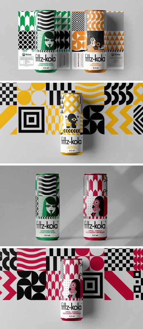 Fritz-Kola packaging design concept by Vinille Büro. Bakery Packaging Design, Fun Packaging, Popcorn Packaging, Packaging Concept, Module Design, Geometric Box, Jar Packaging, Cool Packaging, Branding Design Packaging