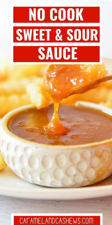 dipping a spoon into a bowl of sweet and sour sauce Sweet And Sour Sauce Healthy, Mcdonald's Sweet And Sour Sauce, Easy Caramel Sauce, Dip Sauces, Easy Caramel, Sauces And Dips, Lo Mein, Sweet And Sour Sauce, Apricot Jam