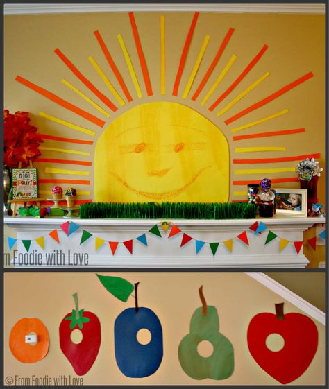 Hungry Caterpillar Decor, Eric Carle Classroom Theme, Hungry Caterpillar Classroom, Childminding Ideas, Eric Carle Classroom, The Very Hungry Caterpillar Birthday, Very Hungry Caterpillar Birthday Party, Hungry Caterpillar Cake, Cake Pops Recipe