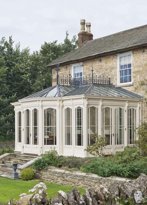 Traditional Victorian conservatory is a beautiful addition to this stone Rectory in Lincolnshire Victorian Porch Ideas, Victorian Backyard, Victorian Sunroom, Orangery Conservatory, Sustainable Living Room, Victorian Conservatory, Victorian Greenhouses, Conservatory Design, Conservatory Greenhouse