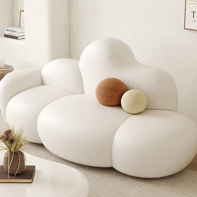 Moderate soft and hard seating experience, lasting without deformation, not easy to collapse | Orren Ellis Xandra 72.83" Upholstered Sofa Polyester in Brown / White, Size 33.46 H x 72.83 W x 30.7 D in | Wayfair Modern Chair Design, Sofa Aesthetic, Luxury Chair Design, Salon Suite Decor, Unique Seating, Chair Design Modern, Unique Sofas, Soft Furniture, Sofa Bed Design