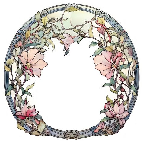 Circular Stained Glass Window, Floral Stained Glass Patterns, Art Nouveau Design Pattern, Floral Architecture, Background Architecture, Art Nouveau Botanical, Art Nouveau Floral Pattern, Art Nouveau Frame, Stained Glass Floral