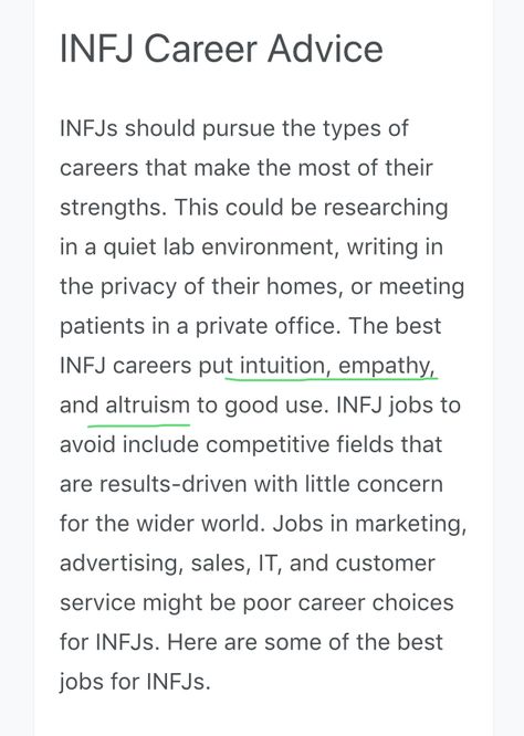 Infj Jobs Career, Infj Jobs, Infj Mood, Infj Vibes, Hate Job, Highly Sensitive Person Traits, Infj Quotes, Infj Traits, Mbti Infj