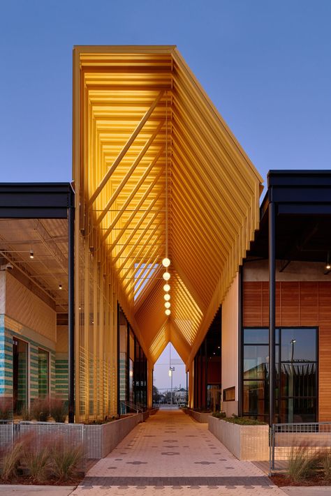 MKT Austin Architecture, Michael Hsu, Houston Design, Retail Architecture, Canopy Architecture, Timber Architecture, Building Entrance, Hotel Entrance, Vernacular Architecture